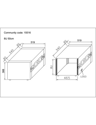 Rack Pro Comtech 8U50cm + couvercle