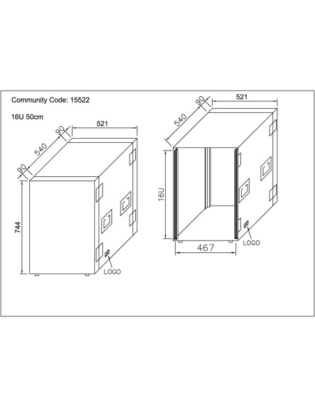 Rack Pro Comtech 16U50cm + couvercle