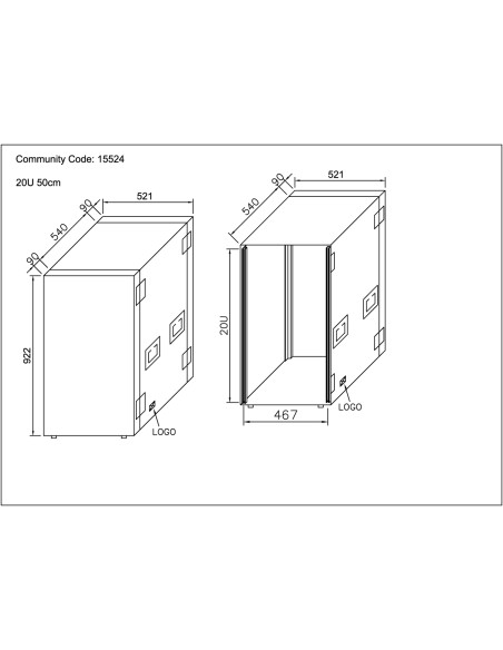 Rack Pro Comtech 20U50cm + couvercle